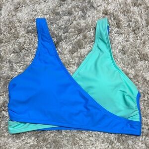 NWOT Blue and Mint Green Colorblock Wrap Surplice Bikini Top women's Small